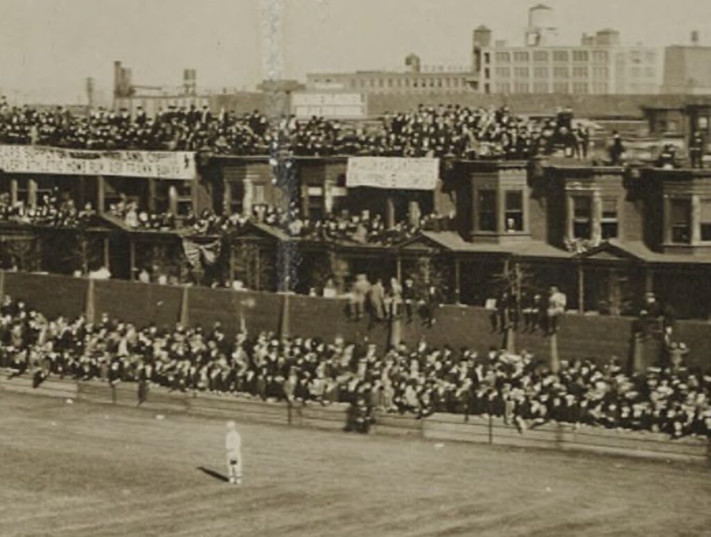 Right field wall with temporary fence, Shibe Park, Philadelphia, 1911 World Series.